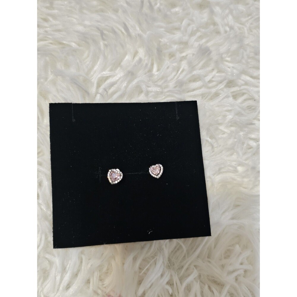 Genuine 925 Sterling Silver Necklace & Earrings Set Pink Heart Necklace. - Picture 7 of 9